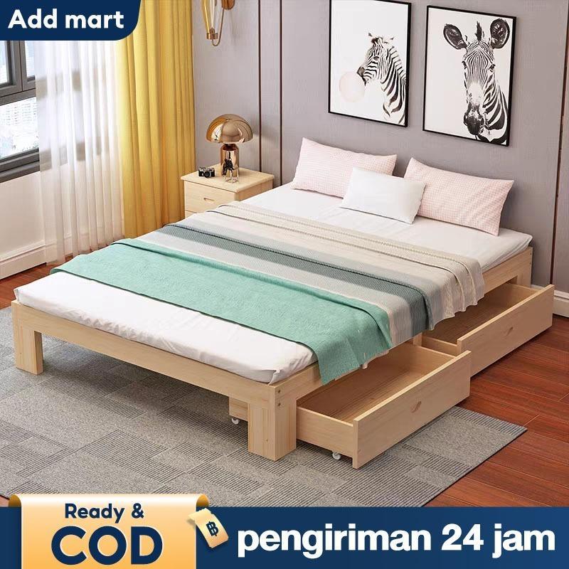 Dipan Lantai Tempat Tidur Kayu Asli Tempat Tidur Kayu Tempat Tidur Minimalis [Garansi Sepuluh Tahun]