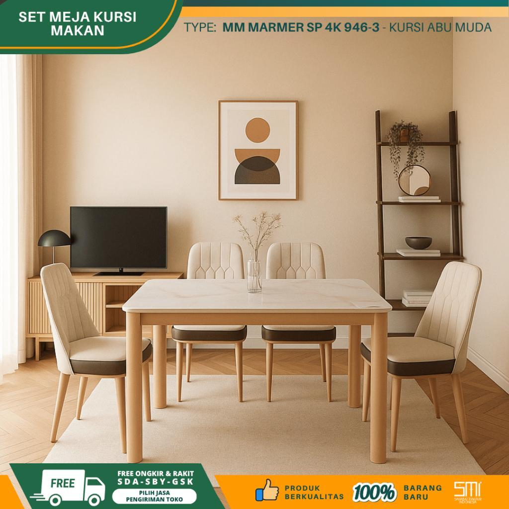 Set Meja Kursi Makan 4 Kursi / Meja Makan Set Motif Marmer Marble Dining Set Marmer Modern