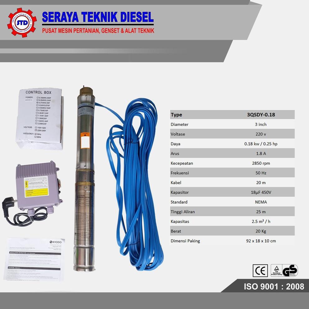 POMPA AIR SATELIT 3 INCH 1 PHASE 0.25 HP KYODO POMPA AIR SUBMERSIBLE Berkualitas