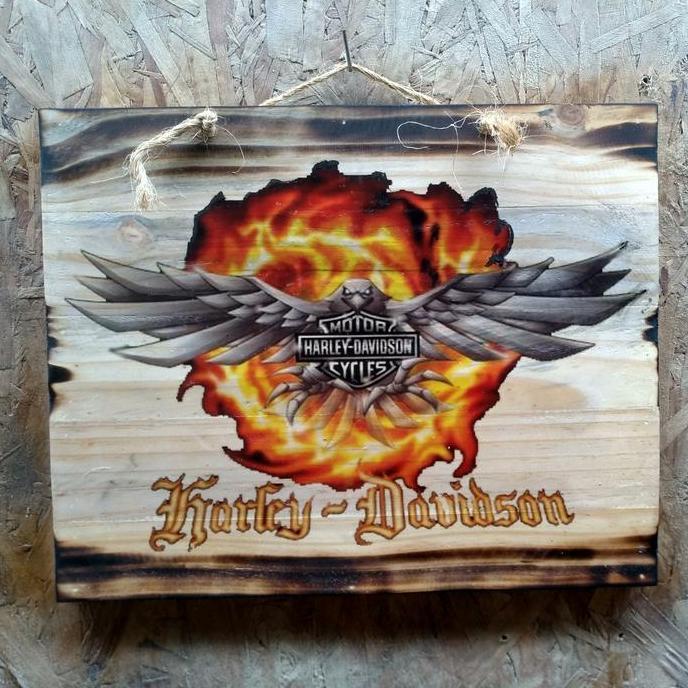 HIASAN UNIK LUKISAN KAYU HARLEY DAVIDSON PAJANGAN INTERIOR GARAGE