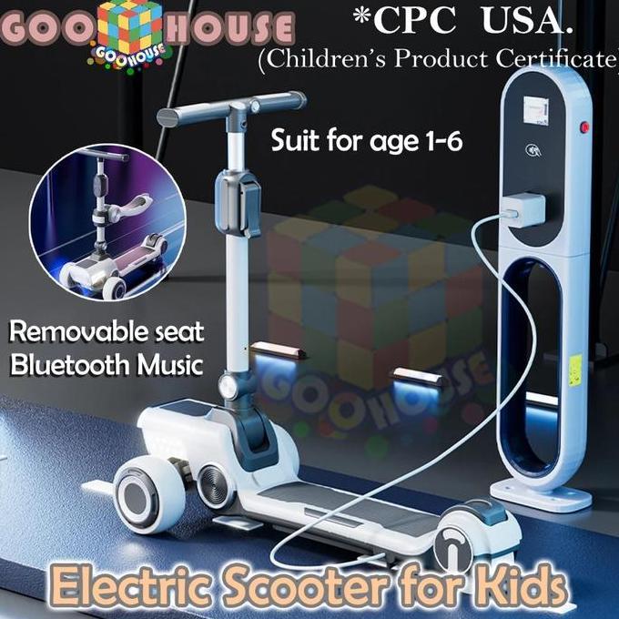 Terlaris Listrik Skuter Anak Lipat Skuter Anak Bluetooth Musik Bangku Lampu Skuter Anak Roda 3 Elect