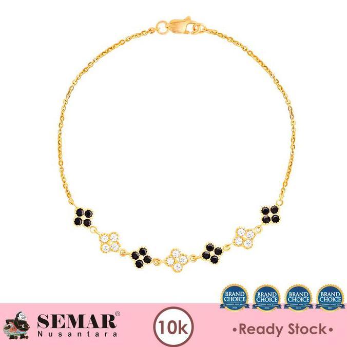 Terlaris Gelang Emas Sweet Flower Black And White Stone Gold10K Semar Nusantara