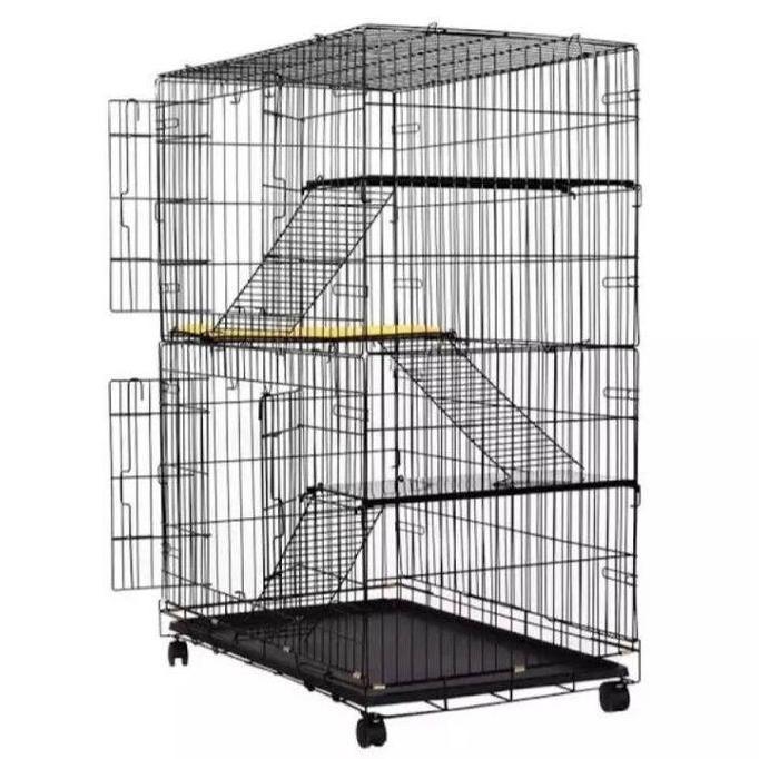 Enimx- Kandang Kucing Lipat 3 Tingkat Dengan Roda Kandang Kucing Tingkat 3 L