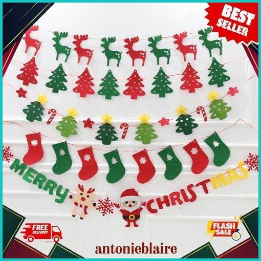 Garland Natal Flanel Honeycomb Gantung Banner Hiasan Christmas 2023 Diskon