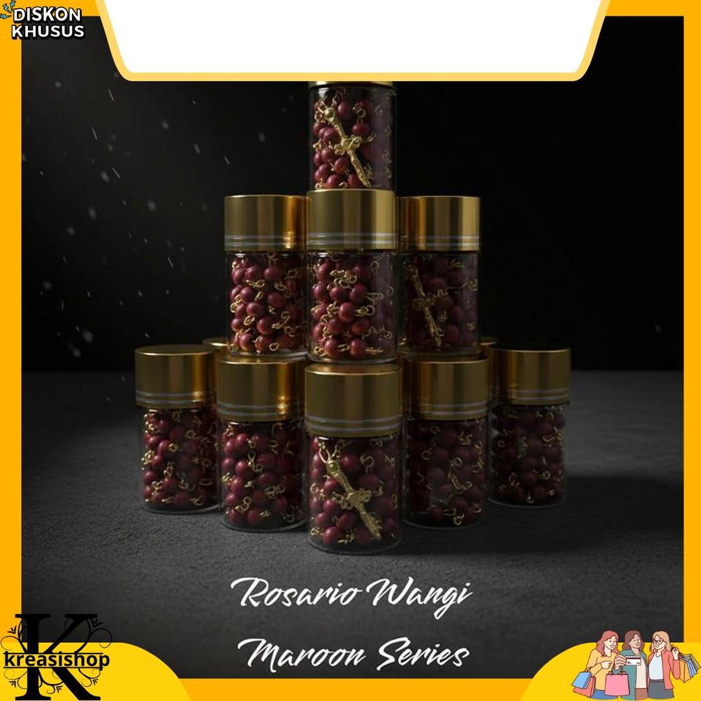 Rosario Kayu Wangi Botol Murah Katolik Grosir Souvenir Kalung Kecil Premium Anak Salib Pria Wanita A