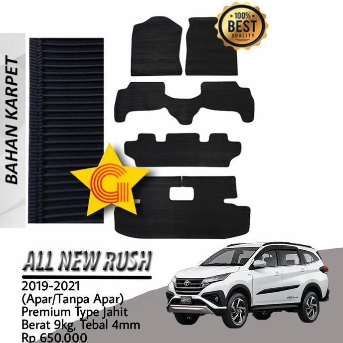 Karpet Lantai Mobil Rush / Terios 2019/2021 Premium Tipe Jahit Hitam Terbatas