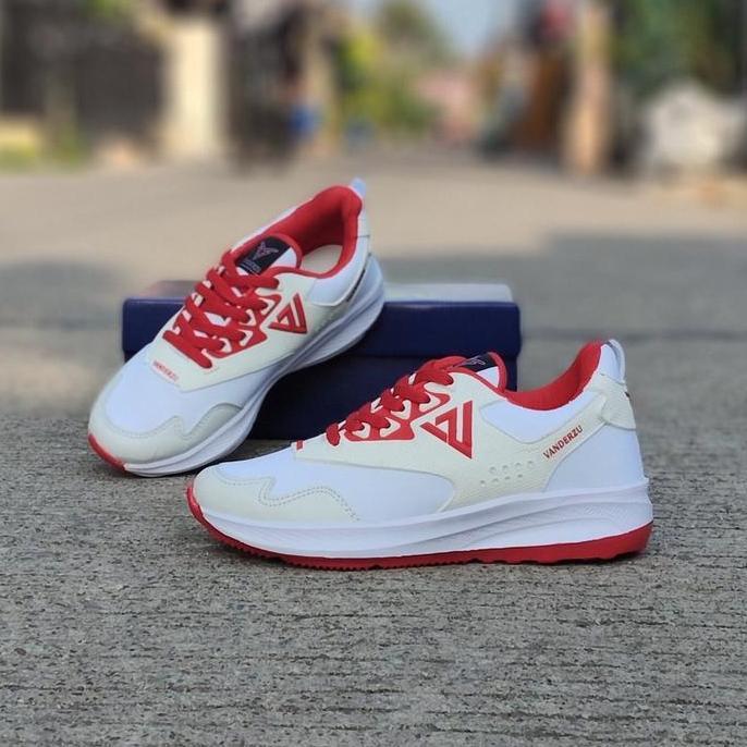 TERMURAH - Sepatu Running Sneaker Olahraga Pria Wanita Vanderzu FR 02 Putih Lis Merah