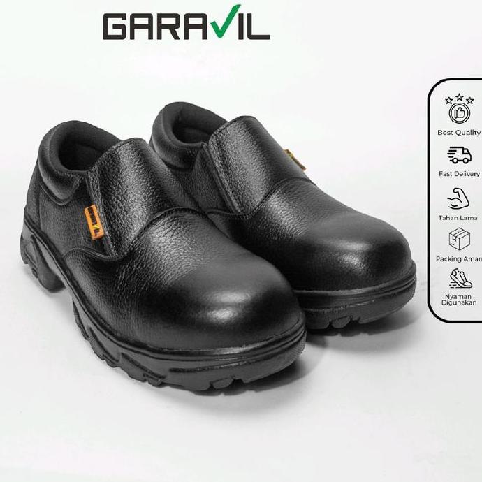 TERMURAH - GARAVIL sepatu safety proyek slip on karet anti slip ujung besi Shoes Pria synthetic ring