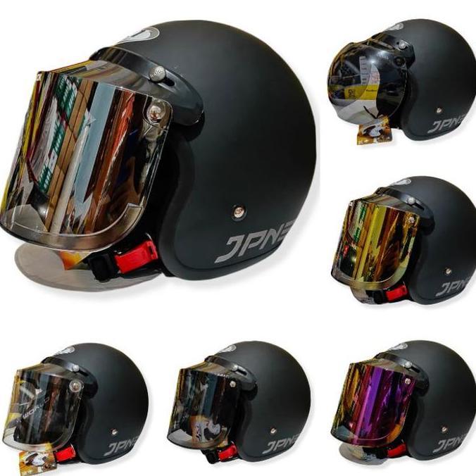 Expert- HELM BOGO JPN RETRO HITAM DOP KACA DATAR & CEMBUNG