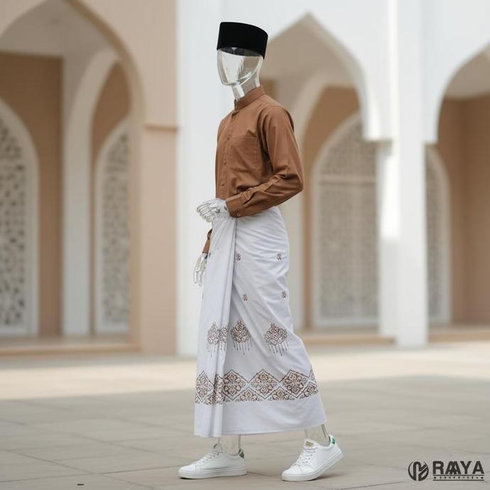 Syukron- Sarung Bordir Wadimor Motif Arabic Bordir Dewasa Katun Lembut Pintu Aceh Muslim Pria Hitam 