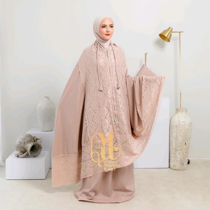 Syukron- Qmw - Mukena Dewasa Renda Brukat Katun Mikro Premium 2In1 Motif Renda Cantik Lembut Nyaman 