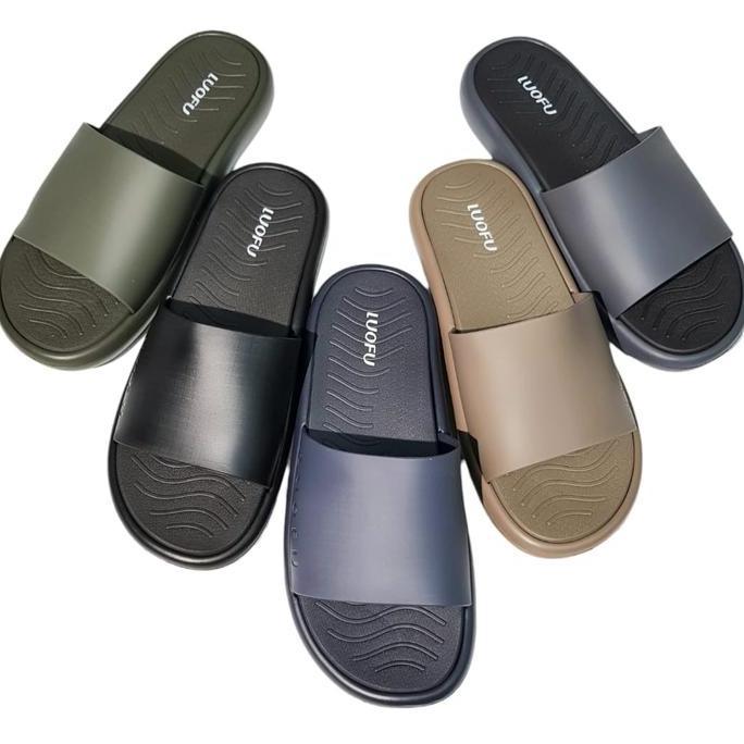 PROMO DISKON - Luofu Sandal Selop Karet Pria Empuk Polos Ringan E7208M-5WP (AR-6)