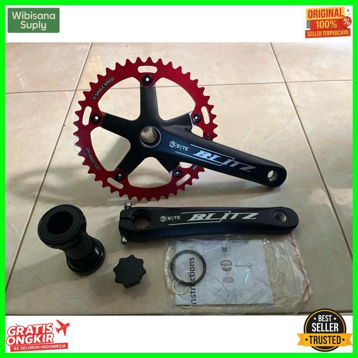 Original Syte Blitz Crankset Sepeda Hollowtech Ht2 Single Chainring 44T Alloy Gir Depan Include Bb A