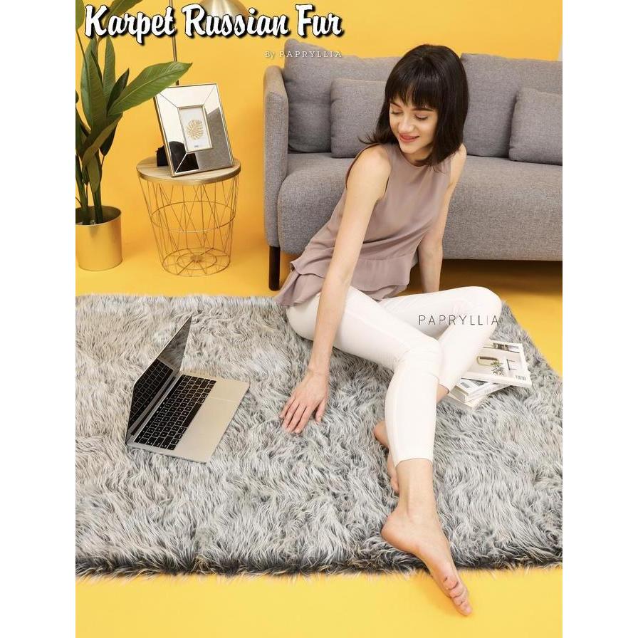 TERLARIS - Karpet Bulu Korea Ukuran 100x150cm - Abu Abu ( Bawah Polos)