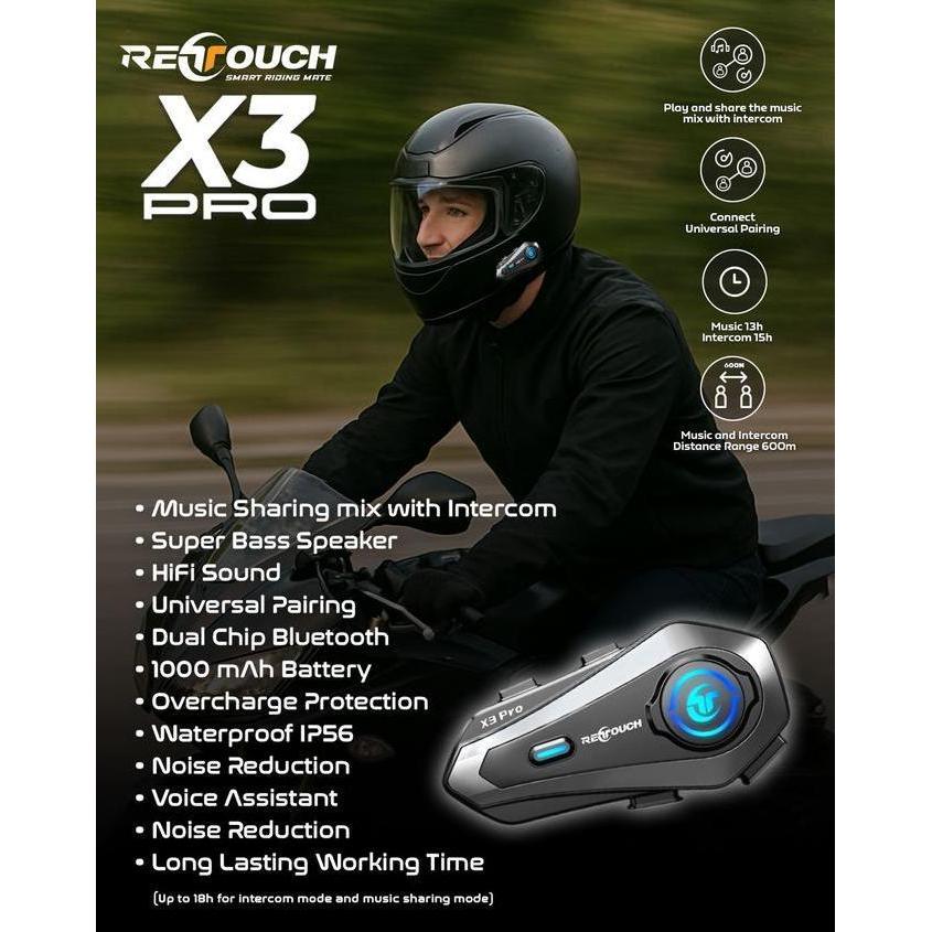 INTERCOM RETOUCH X3 PRO Memudahkan Pengendaran Berkomunikasi Ht Walkie Talkie Helm Half Face Full Fa