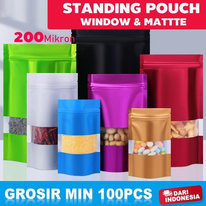 100PCS Plastik Klip Ziplock Standing Pouch Window Aluminum Foil Makanan Kemasan