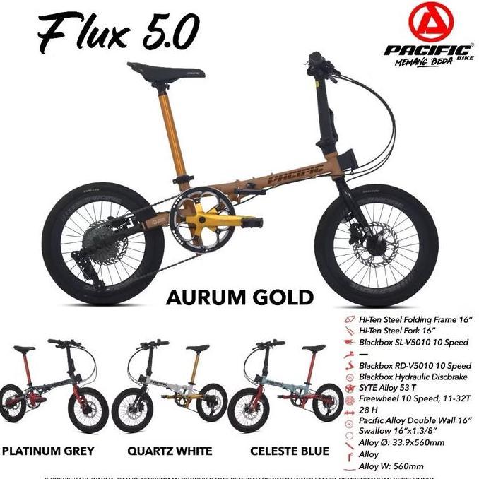 Terlaris Sepeda Lipat Pacific Flux 7.0 10 Speed Hidrolik 16 Inch