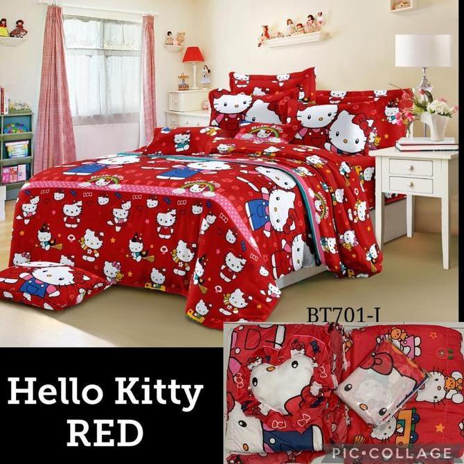 DISKON Natasha Bed cover Set + Sprei Hello kitty 2 Bahan Poly Tc 80 Termurah READY STOCK