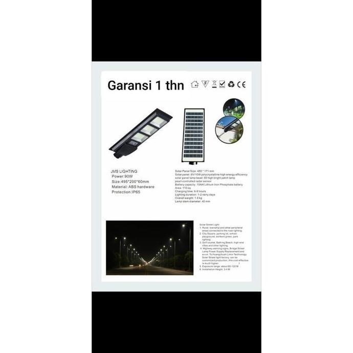 Sungd- Lampu Pju Solar Cell 90W Tenaga Surya 90 W Watt 90Watt Cahaya Putih / Cahaya Kuning Pju Solar