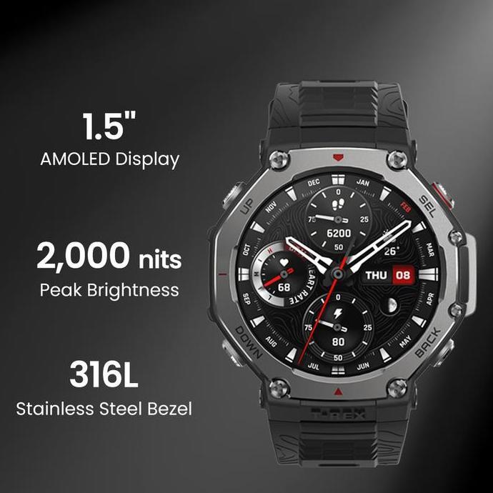 Amazfit Official T-Rex 3 48Mm Smartwatch 1.5" Amoled Screen Gps Spo2 10 Atm Waterproof Jam Tangan Di