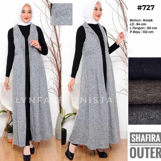 LONG CARDIGAN WANITA MUSLIMAH OUTER PANJANG RAJUT TANPA LENGAN/SHAFIRA