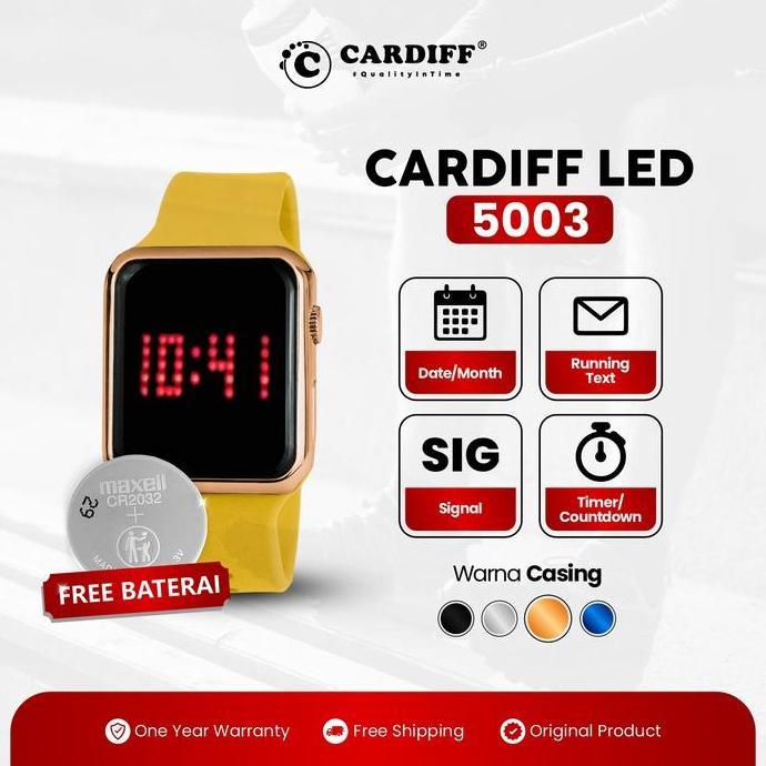 Cardiff Jam Tangan Cardiff LED 5003 Rosegold Glossy Series Kaca Stainless Rubber Stopwatch Digital A