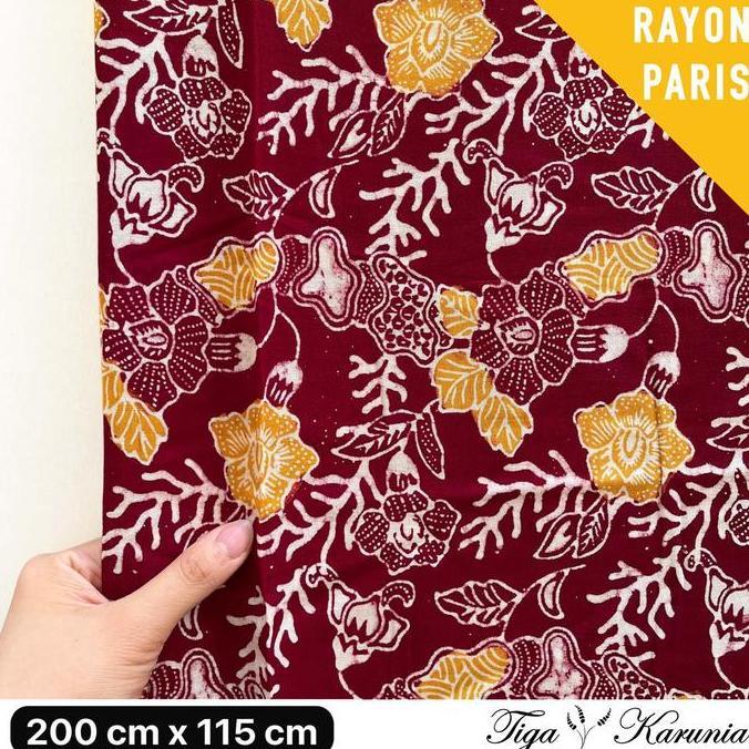 Kain Batik Cap Premium Solo Bunga Merah Kuning RAYON PARIS