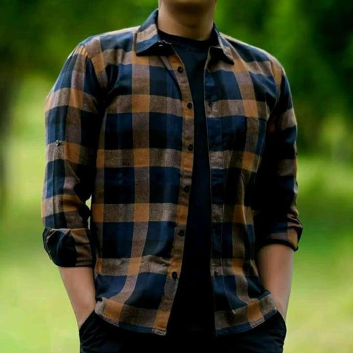 Kemeja flanel import pria wanita lengan panjang casual slim fit Kain Lembut Kotak Distro