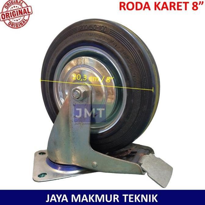 Roda Karet Hidup Rem 8" Roda Trolley 8 in Roda Troli 8 inch Original