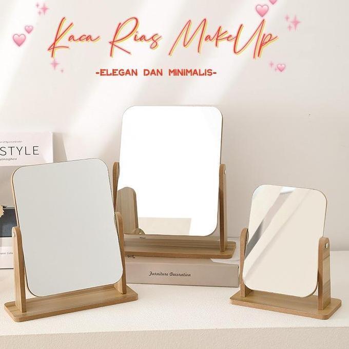 Ready-Cermin Meja Rias Kayu/Kaca Rias Make Up / Cermin Rias Meja  Lipat /  Cermin Make Up Persegi/Ce