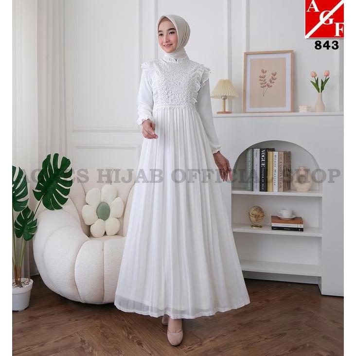 Agf - Gamis Putih Premium Terbaru Gaun Mewah Dress Pesta Kondangan Untuk Lebaran Haji Umroh Baju Mus