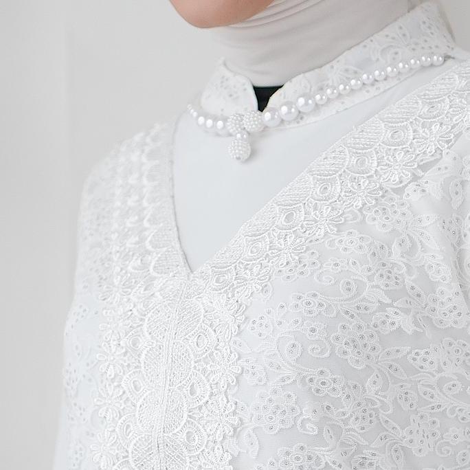 Agnes Hijab - Jihan Dress Gamis Putih Lebaran 2026 Terbaru Gaun Pesta Mewah Simple Elegan Baju Musli