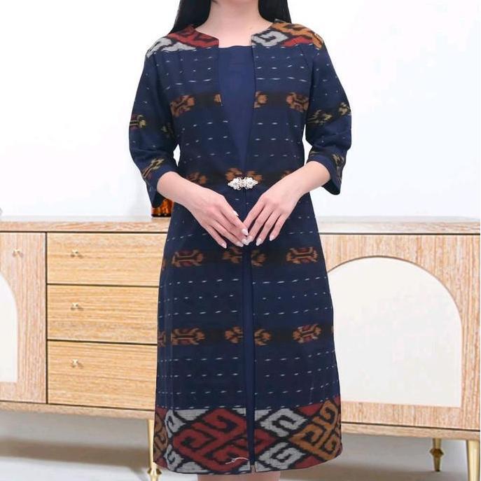 Dress blazer body panjang- blazer full tenun 091