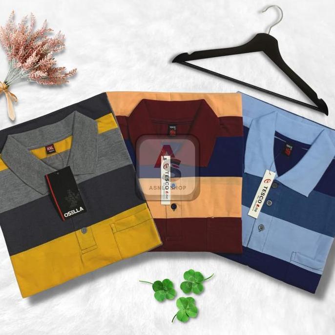 Paket 3pcs 100 Ribuan Kaos Kerah Salur Saku Depan Pria Dewasa