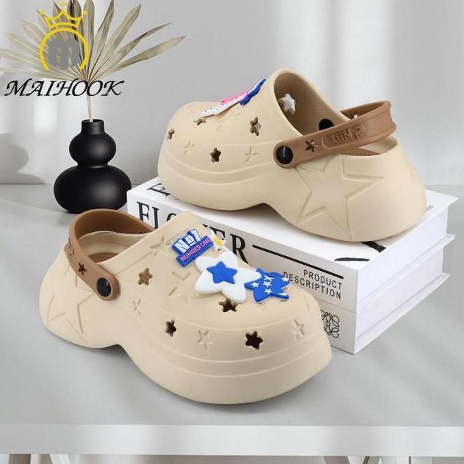 Sandal Baim Wedges Wanita Karet Sandal Jibbitz Free Aksesoris Sandal Kodok Wanita Sepatu Tinggi Wedg