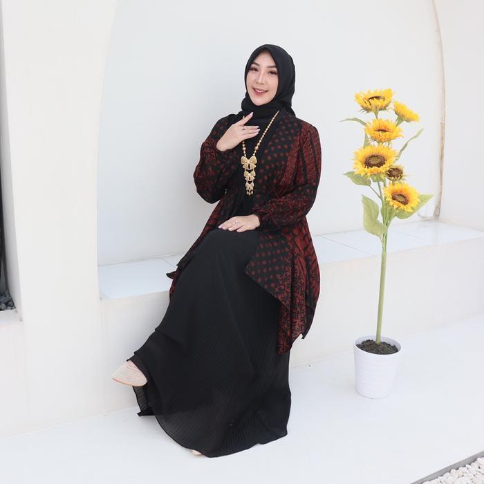 (Terbaru) Set Gamis Kavira Etnik Baju Kondangan Premium Iner Dress Plisket Ceruti Armani Outer Visco