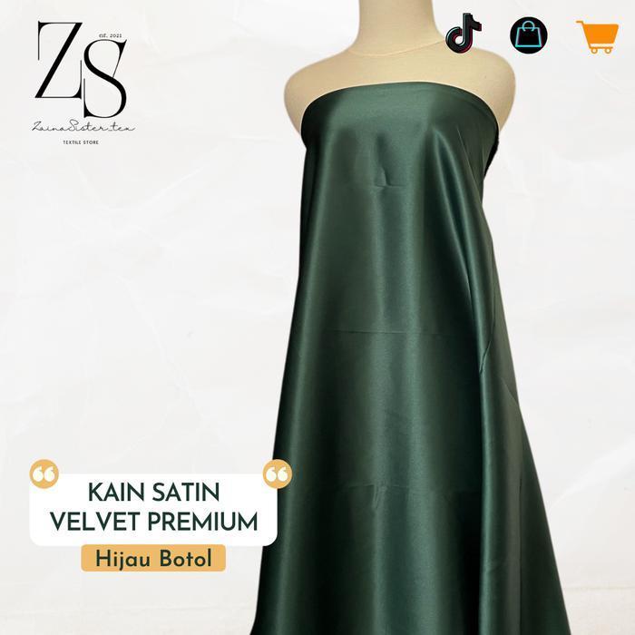 (Termurah) 1/2 Meter Kain Satin Velvet Premium Bahan Bridesmaids Gamis Warna Hijau Botol Forest Gree