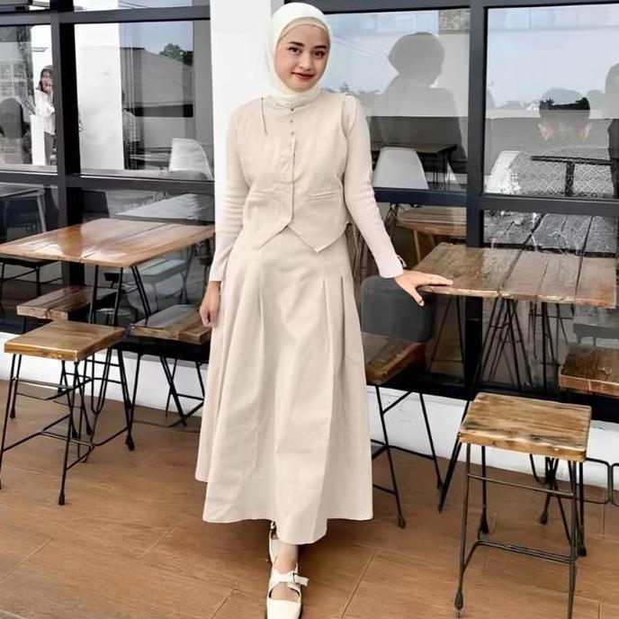 Sheila Risqiana One Set Zeela Vest Setelan Atasan Baju Bawahan Wanita Muslim Dewasa Remaja Crinkle A