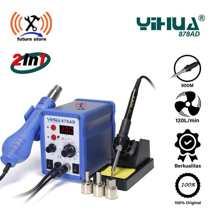 YIHUA 878AD Blower - Hot Air Gun +Soldering Station 2In1 Original Suhu
