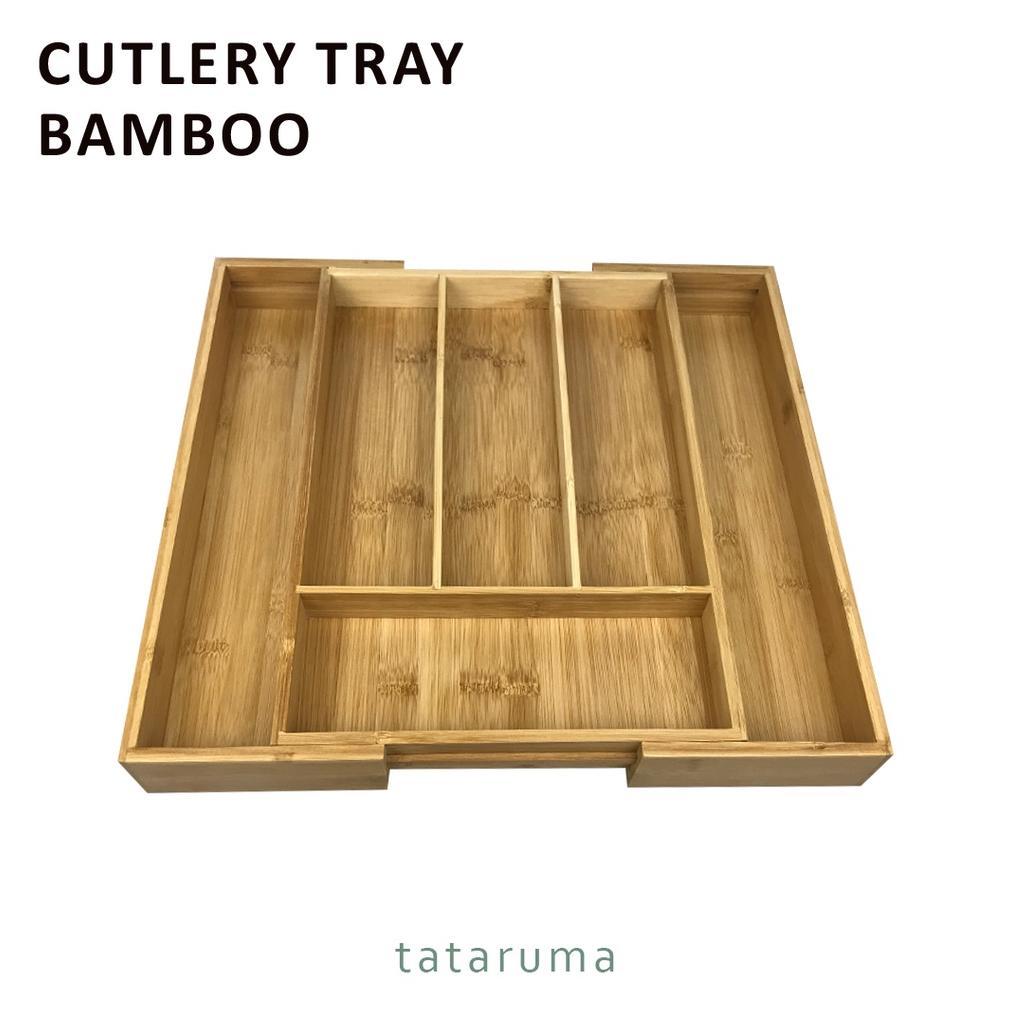 TATARUMA Yuka Organizer Bambu Tempat Simpan Cutlery Tray Wadah Alat Makan Sendok Garpu Pisau Sumpit 