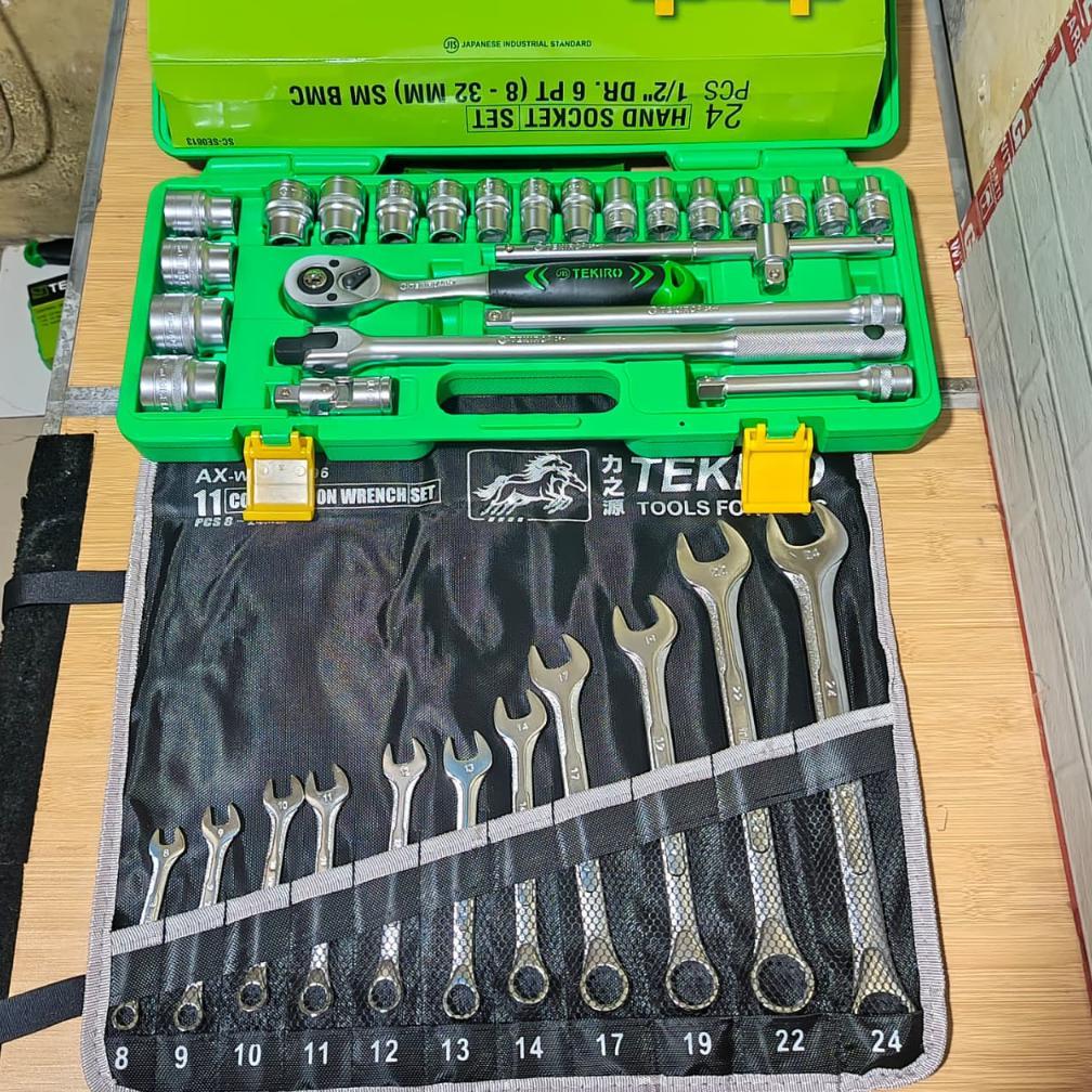 TEKIRO Kunci Sok Shock Set 24Pcs 8 - 32 Mm 1/2 6Pt Box Plastik / Kunci Ring Pas Set 11 pcs Tekiro