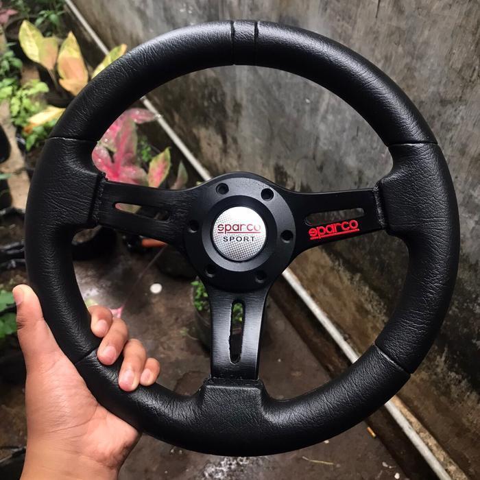 Setir Mobil Racing Palang 3 Ukuran 12 Inci Full Hitam Stiker Sparco Original Dan Terpercaya