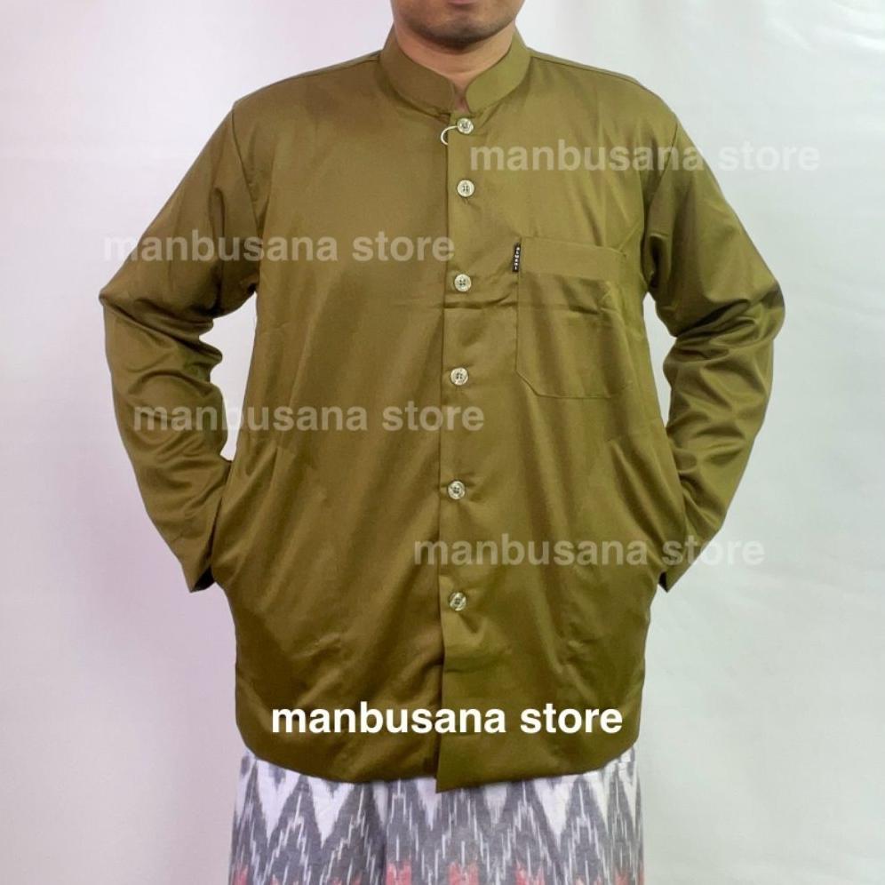 BESTPROMO GROSIR Baju Koko Almahi Saku Samping Kerah Sanghai Muslim Pria Dewasa