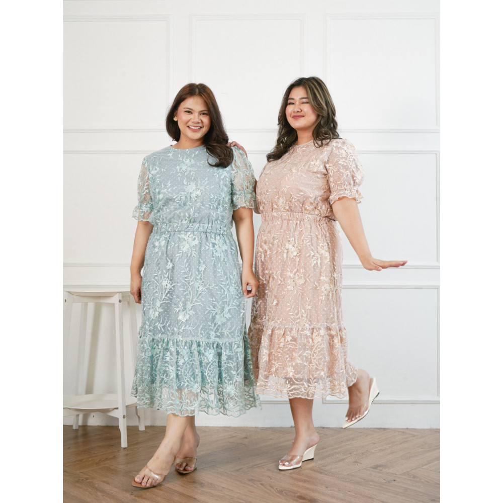 Mille Fleur - Isaurelle Midi Dress Big Size XL - XXXL LD Up to 130 | Gaun Pesta Mewah Elegan Big Siz