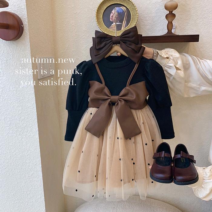Kiyomi-- Tengah Dan Kecil Anak  Gadis Xiaoxiangfeng Dress Autumn Dress Gaun Putri Gaya Putri Lucu  G