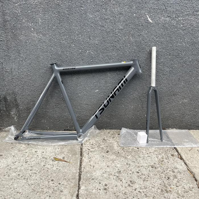 Frame Tsunami Frame Sepeda Fixie Alumunium Alloy Frame Fork Grey Original Dan Terpercaya