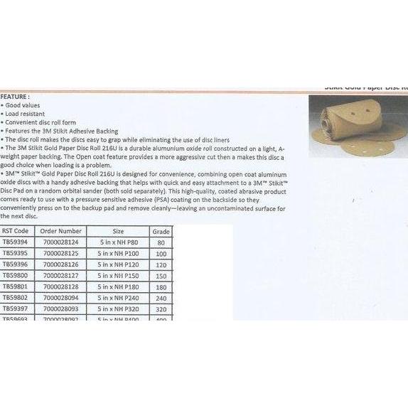 VELOVY Stikit Gold Paper Disc Roll 216U 5in . NH P180 - 3M