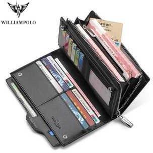 Dompet William Polo Gaya Baru Fashion Pria Kulit Asli Kapasitas Tinggi Merek Ritsleting Tas Long ANG