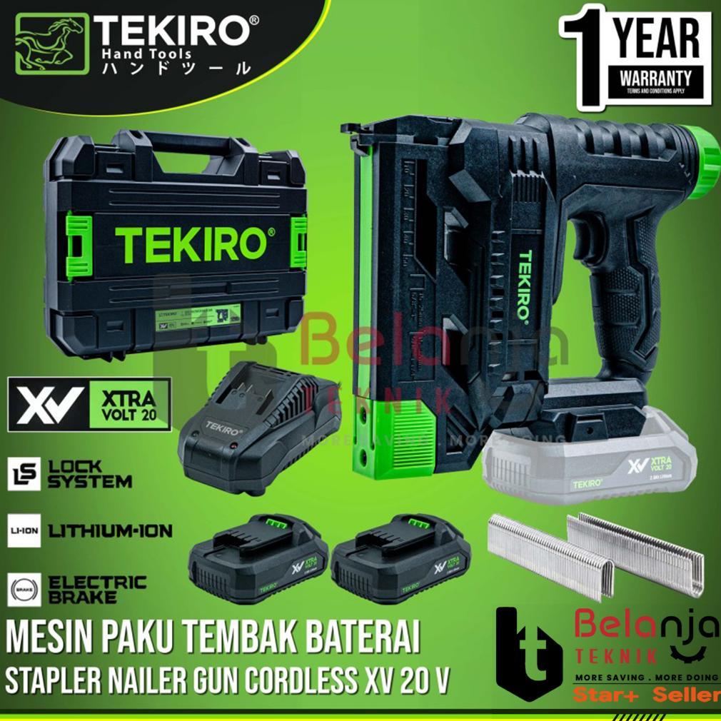 Tekiro Stapler Nailer Gun Cordless XV 20 V Mesin Paku Tembak Baterai