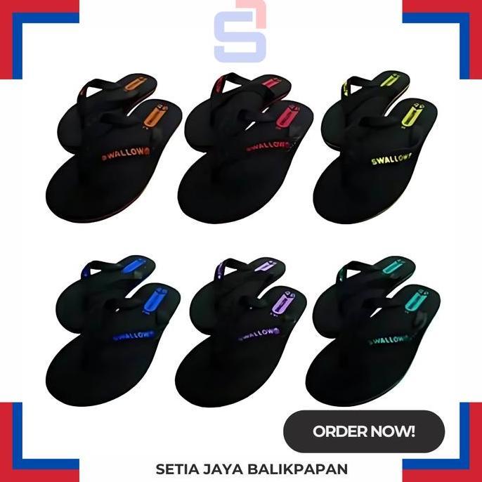 ] SWALLOW Sandal Hitam dan Putih  Pearl Jepit Size 39-41